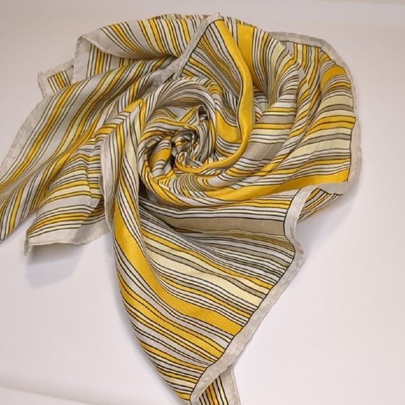 Glentex Accessories - Vintage 60s Silk Glentex Mod Scarf Striped Gold Yellow Taupe White 22" Square